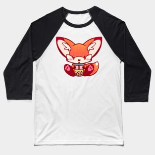 Fox bubble tea kawaii cute adorable chibi hand painted Baseball T-Shirt